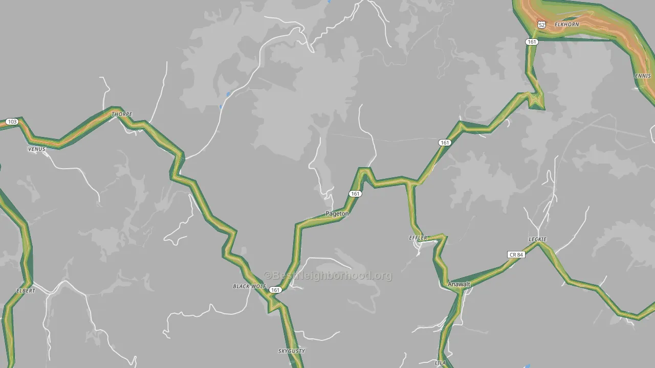 Pageton, WV Map of Noise Levels in Pageton