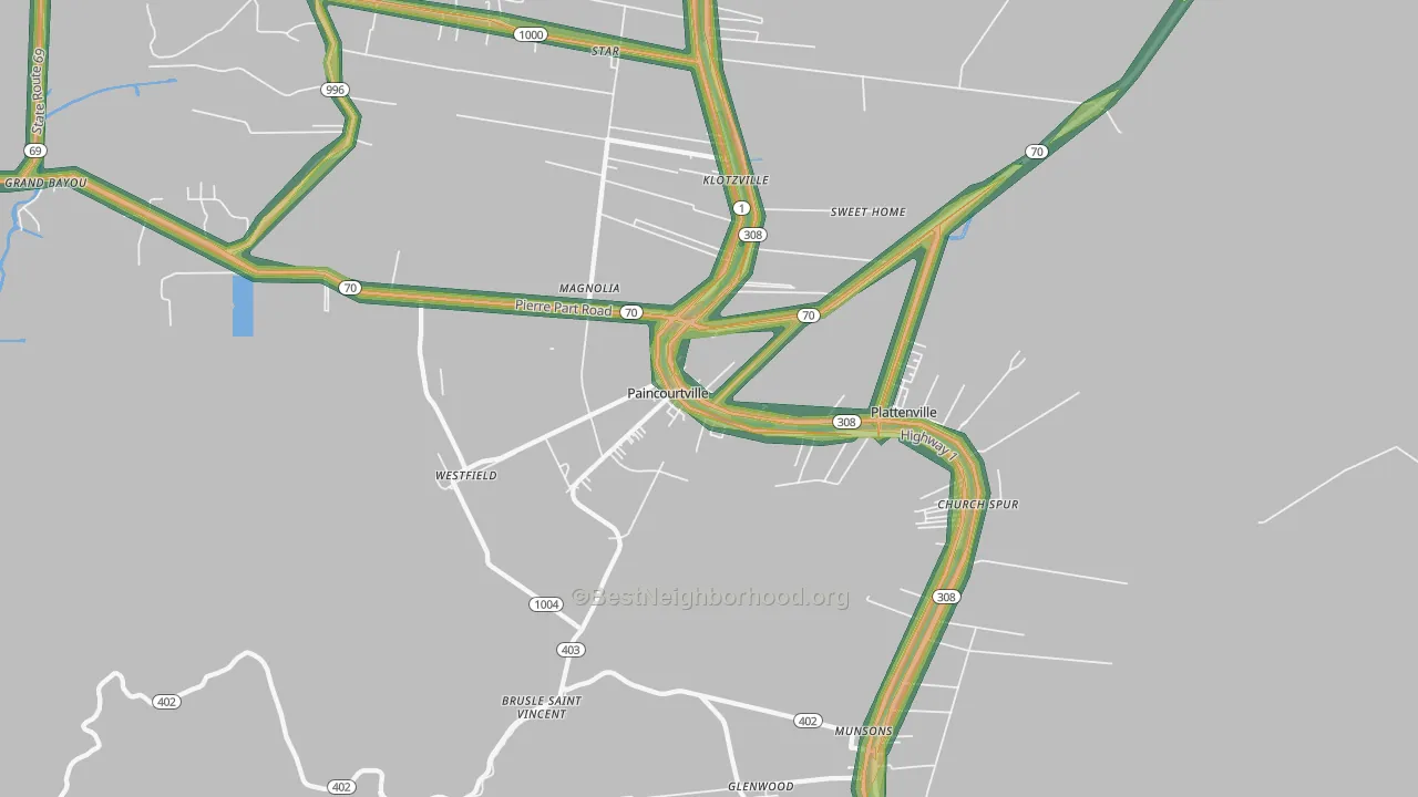 Paincourtville, LA Map of Noise Levels in Paincourtville