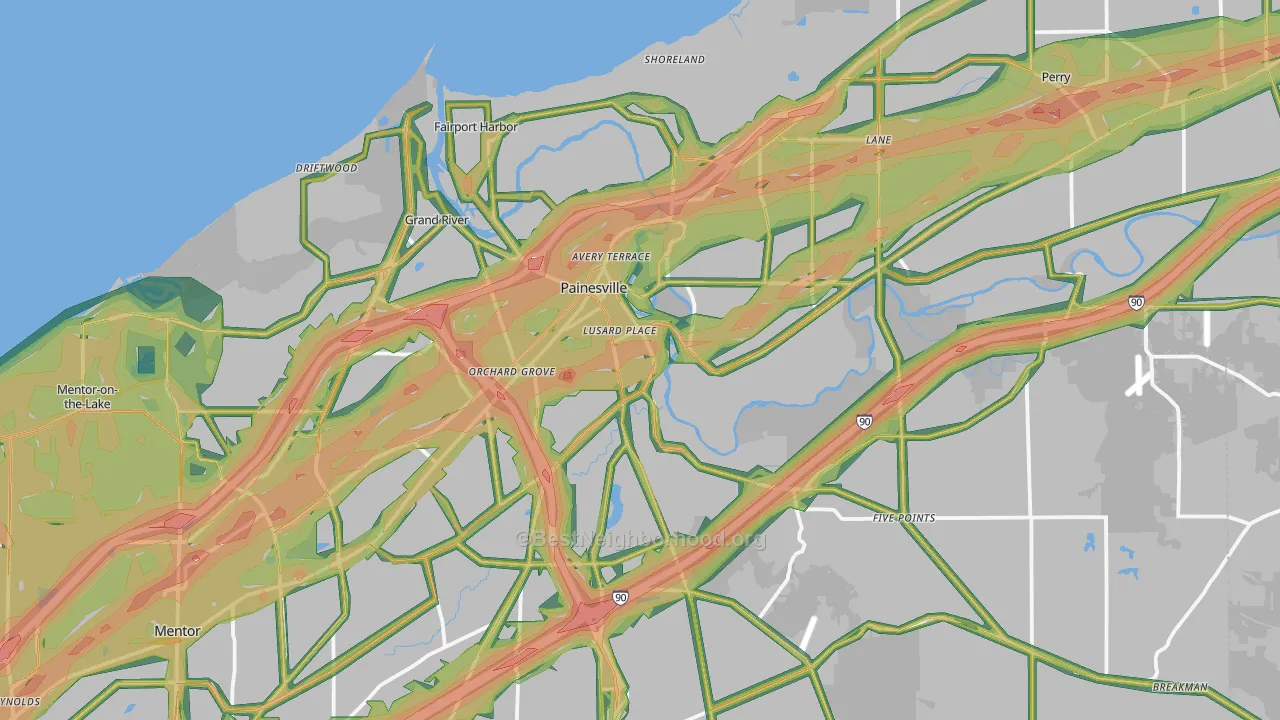 Painesville, OH Map of Noise Levels in Painesville