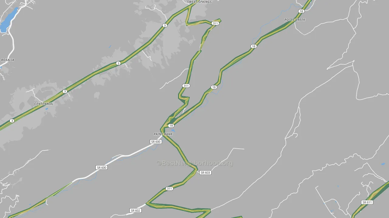 Paint Bank, VA Map of Noise Levels in Paint Bank