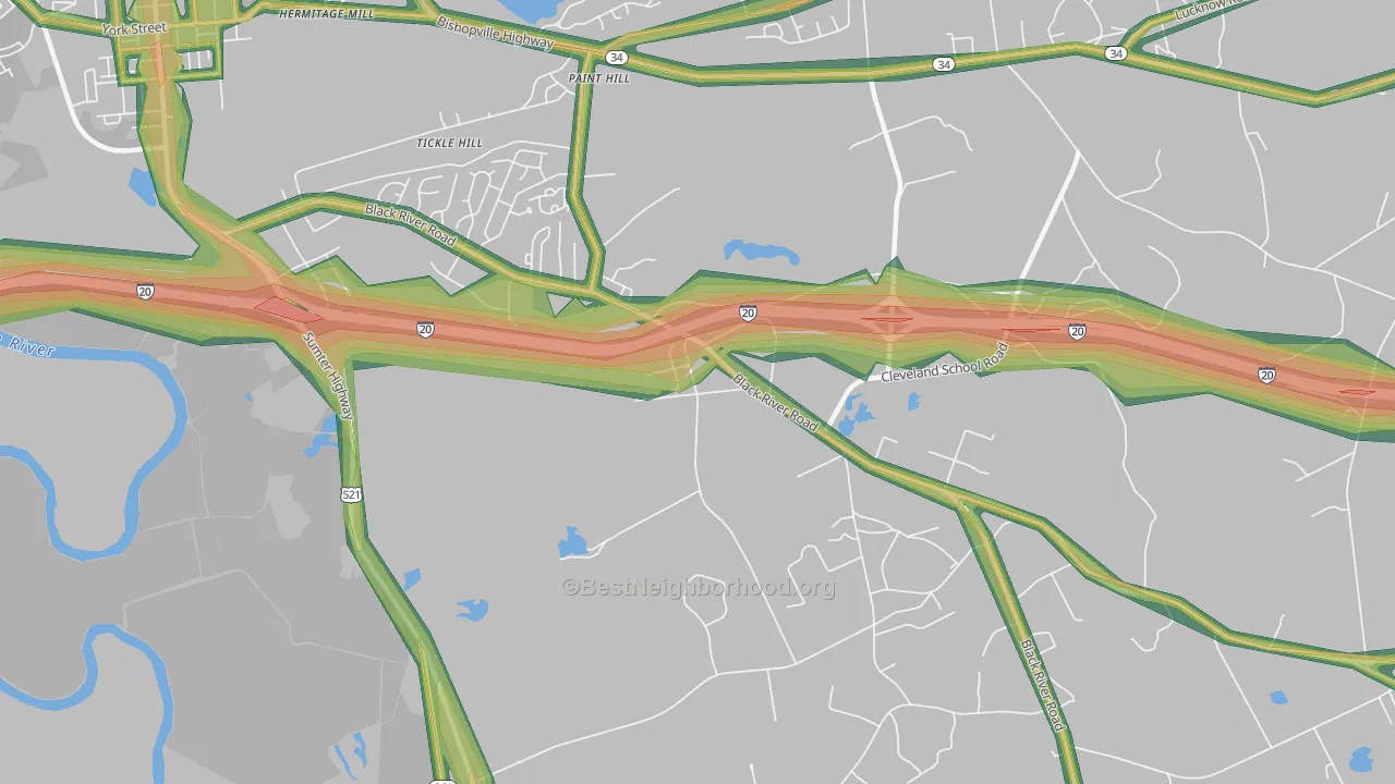 Paint Hill, SC Map of Noise Levels in Paint Hill