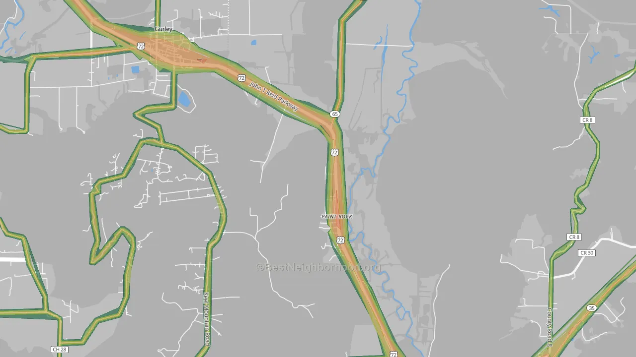 Paint Rock, AL Map of Noise Levels in Paint Rock