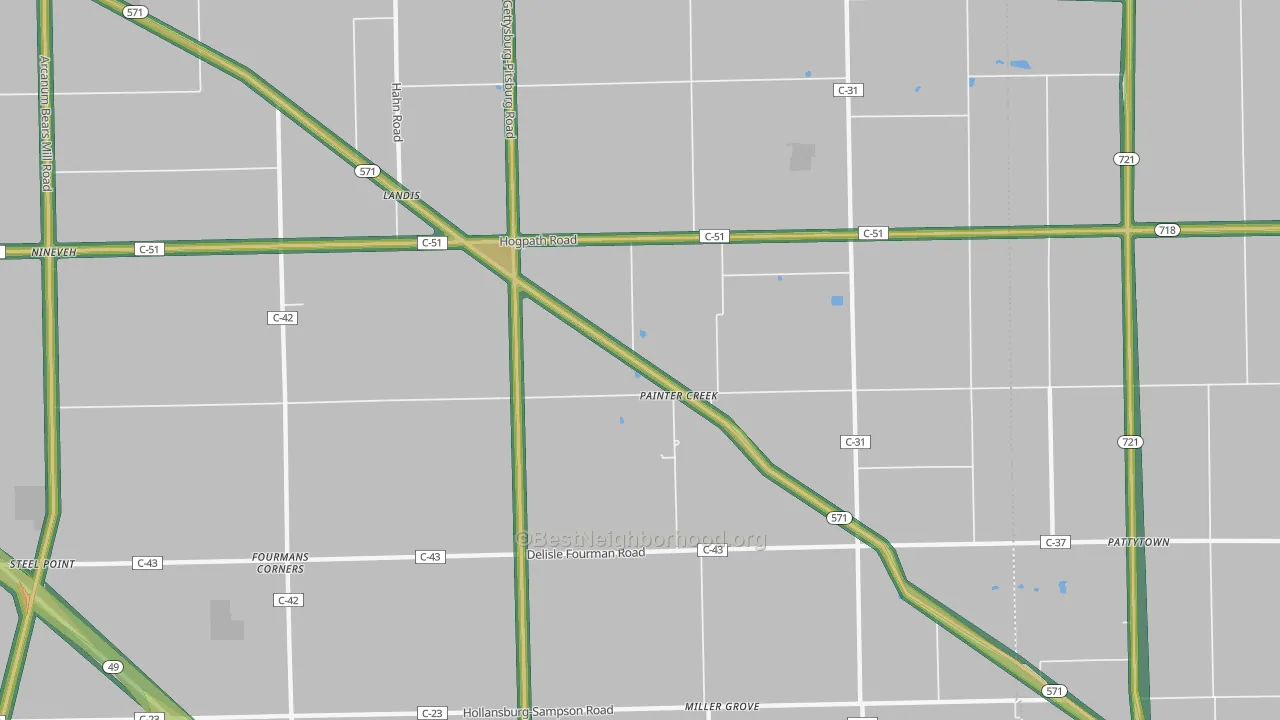 Painter Creek, OH Map of Noise Levels in Painter Creek