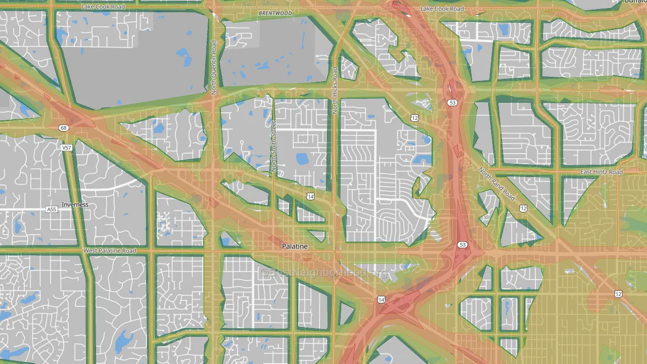 Palatine, IL Map of Noise Levels in Palatine