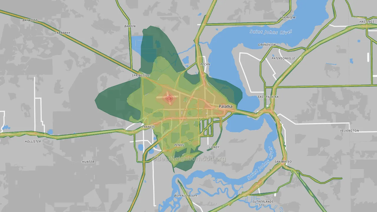Palatka, FL Map of Noise Levels in Palatka