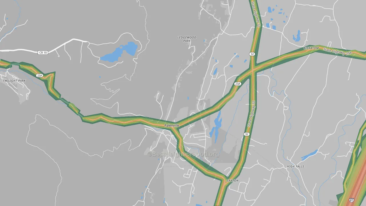 Palenville, NY Map of Noise Levels in Palenville