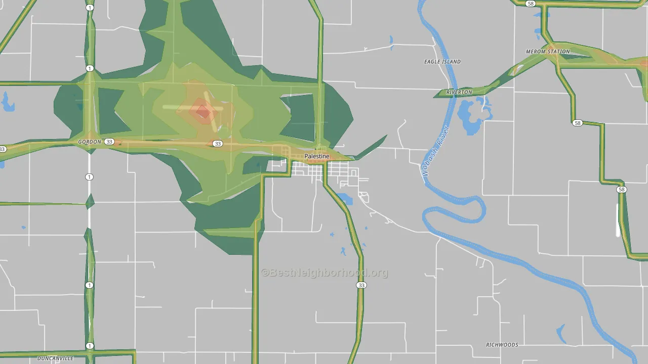 Palestine, IL Map of Noise Levels in Palestine