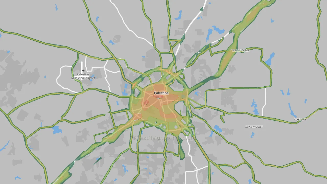 Palestine, TX Map of Noise Levels in Palestine