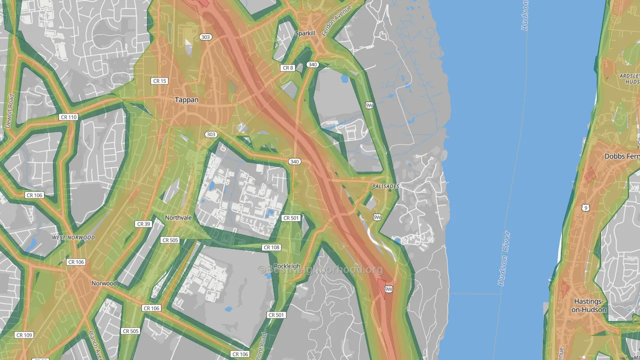 Palisades, NY Map of Noise Levels in Palisades