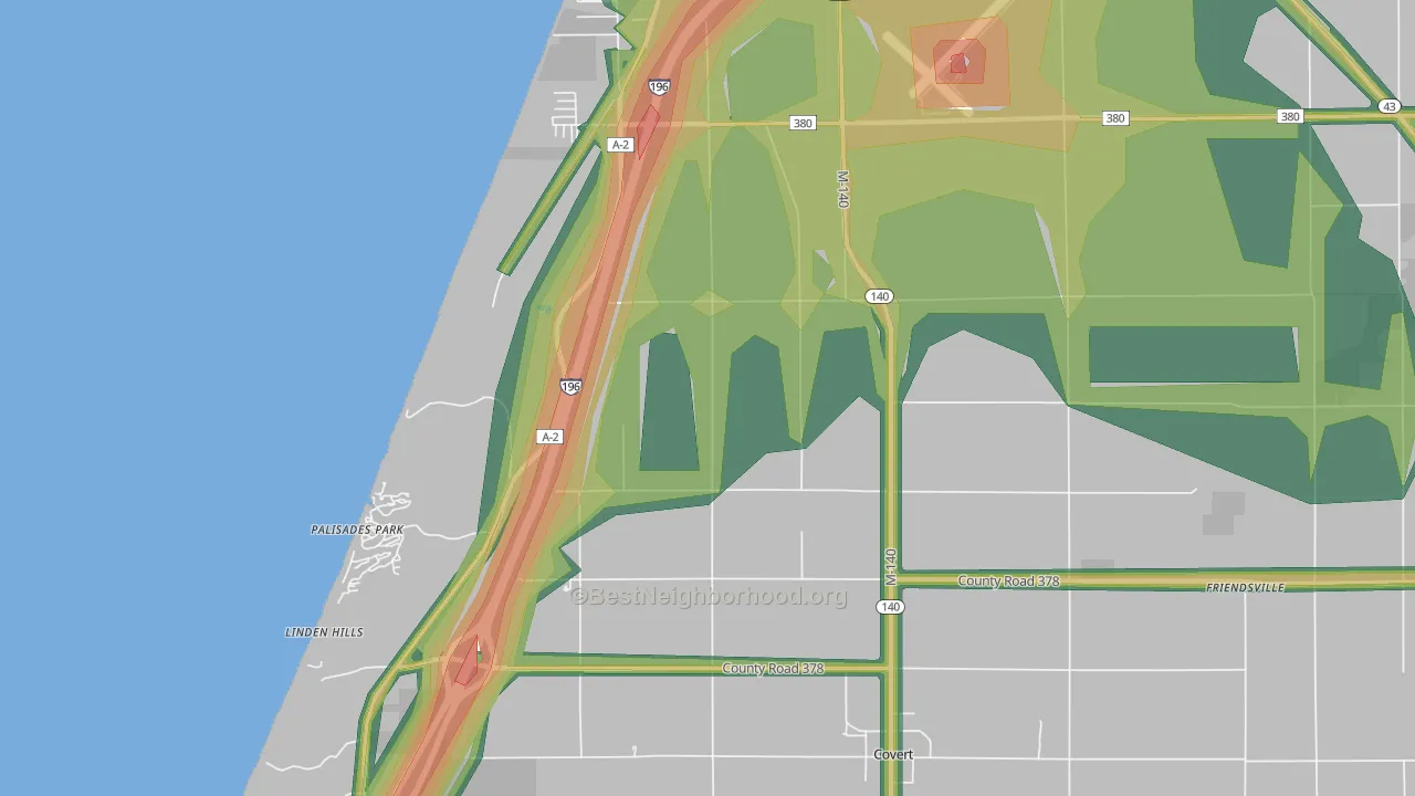 Palisades Park, MI Map of Noise Levels in Palisades Park