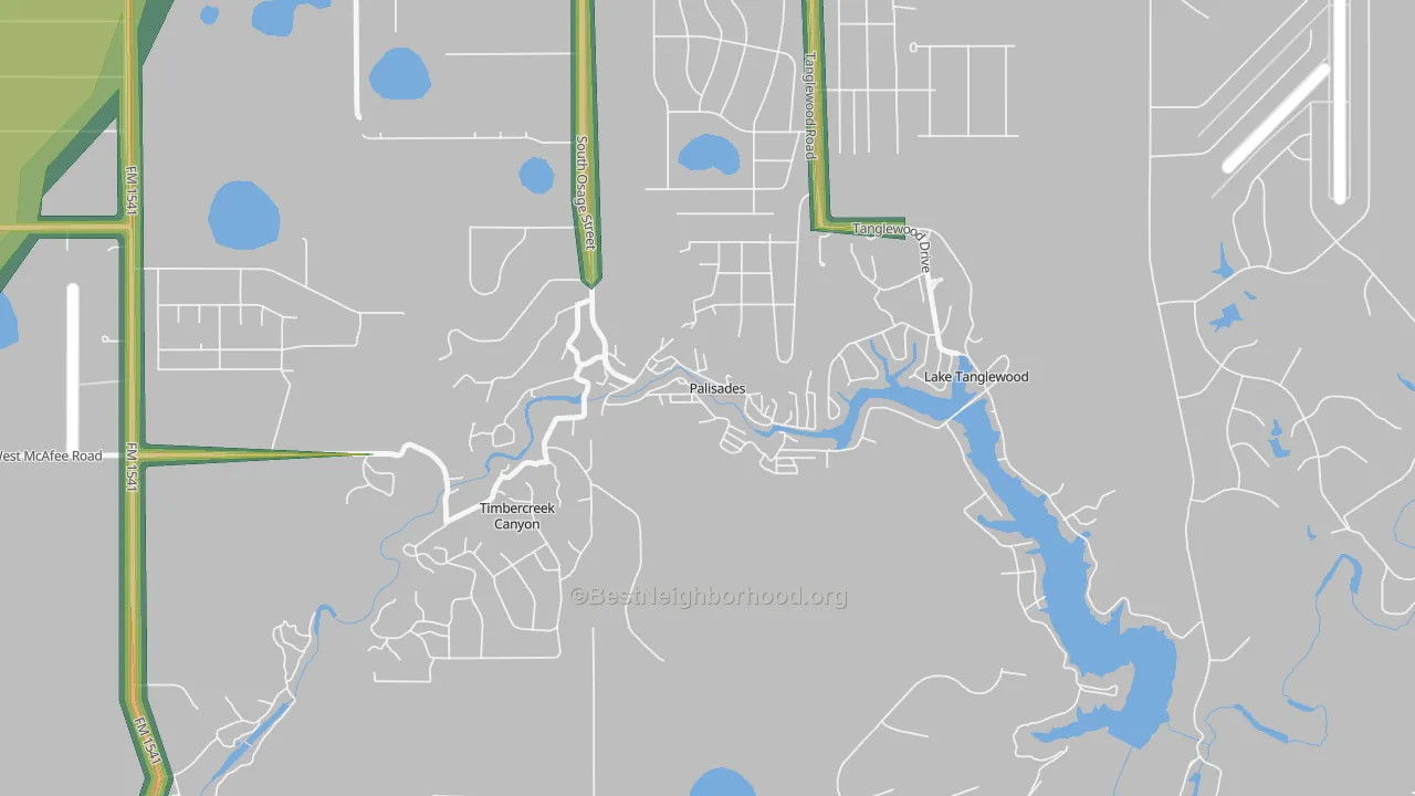 Palisades, TX Map of Noise Levels in Palisades