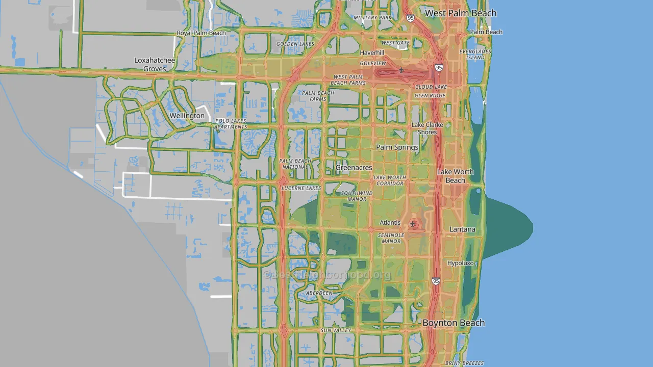 Palm Beach County, FL Map of Noise Levels in Palm Beach County