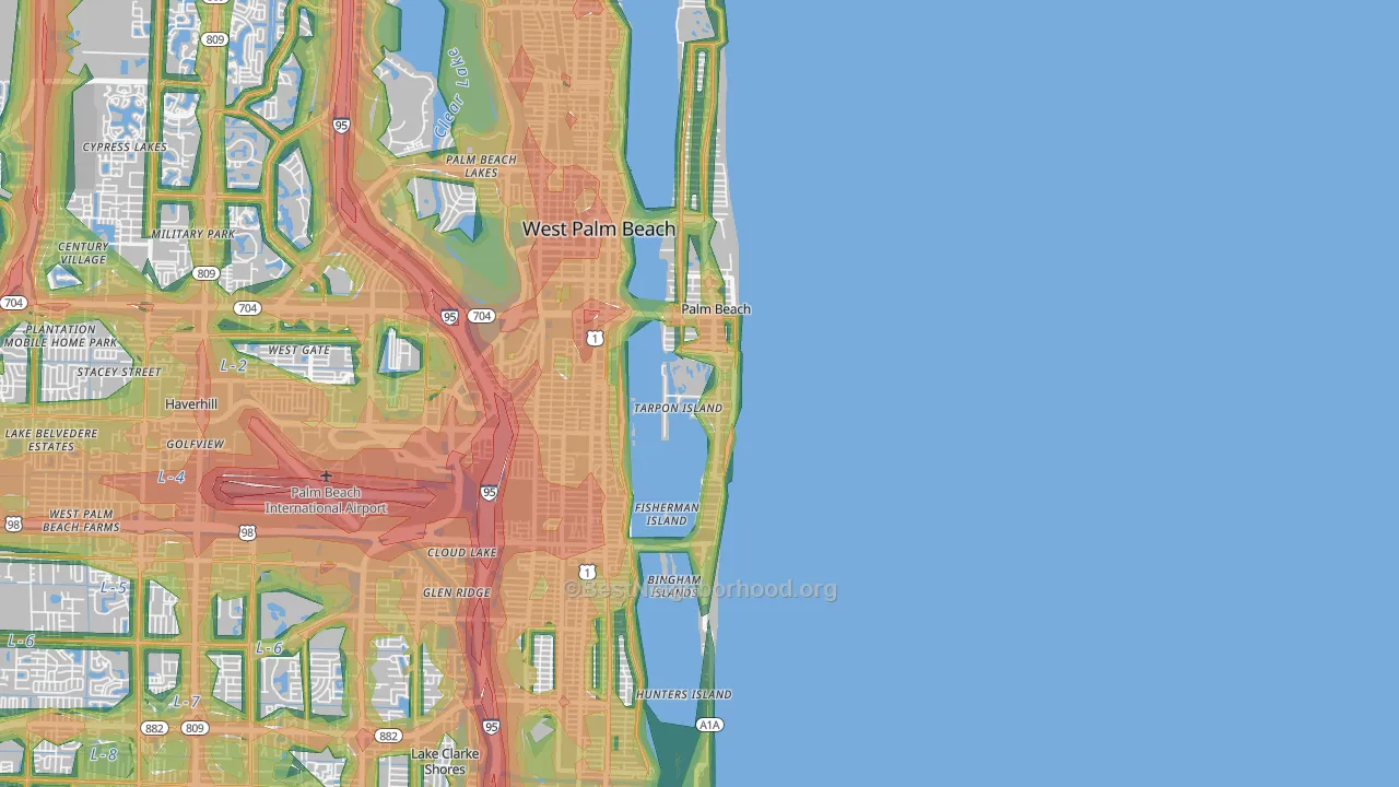Palm Beach, FL Map of Noise Levels in Palm Beach