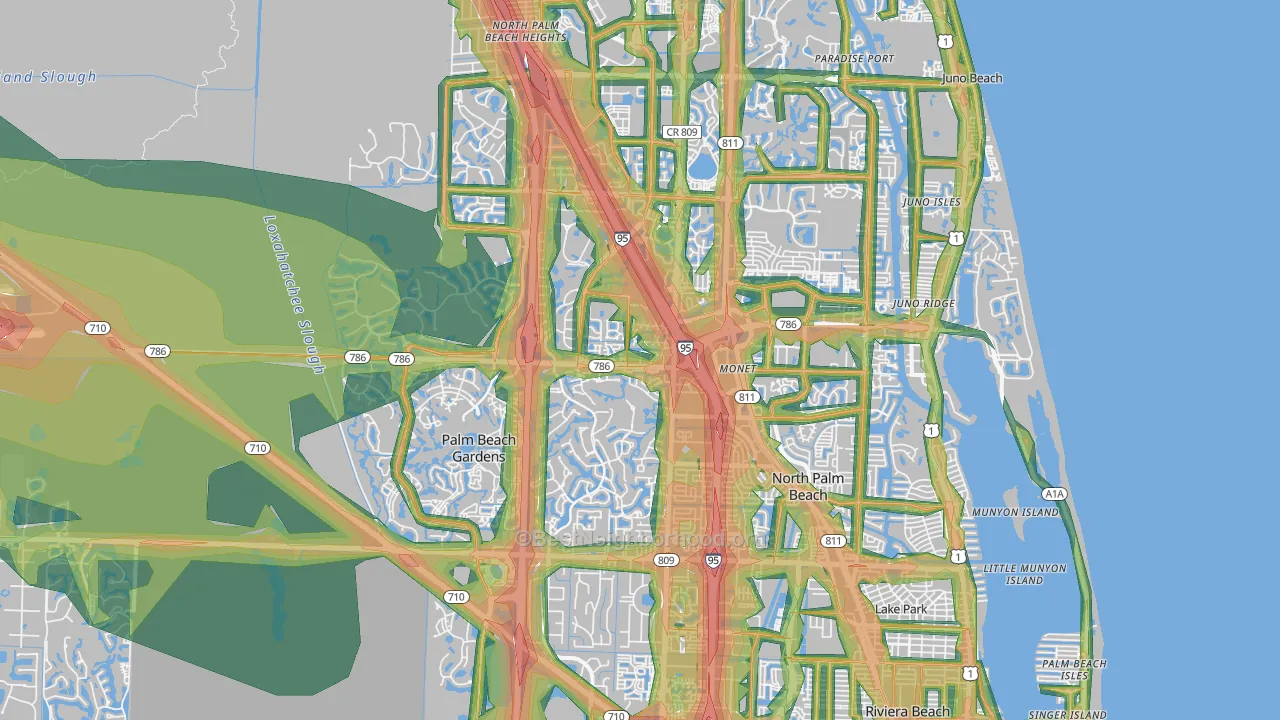 Palm Beach Gardens, FL Map of Noise Levels in Palm Beach Gardens