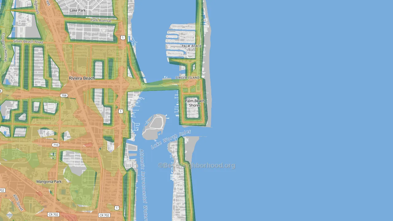 Palm Beach Shores, FL Map of Noise Levels in Palm Beach Shores