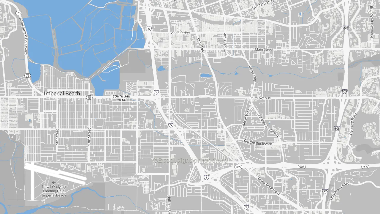 Palm City, San Diego, CA Map of Noise Levels in Palm City