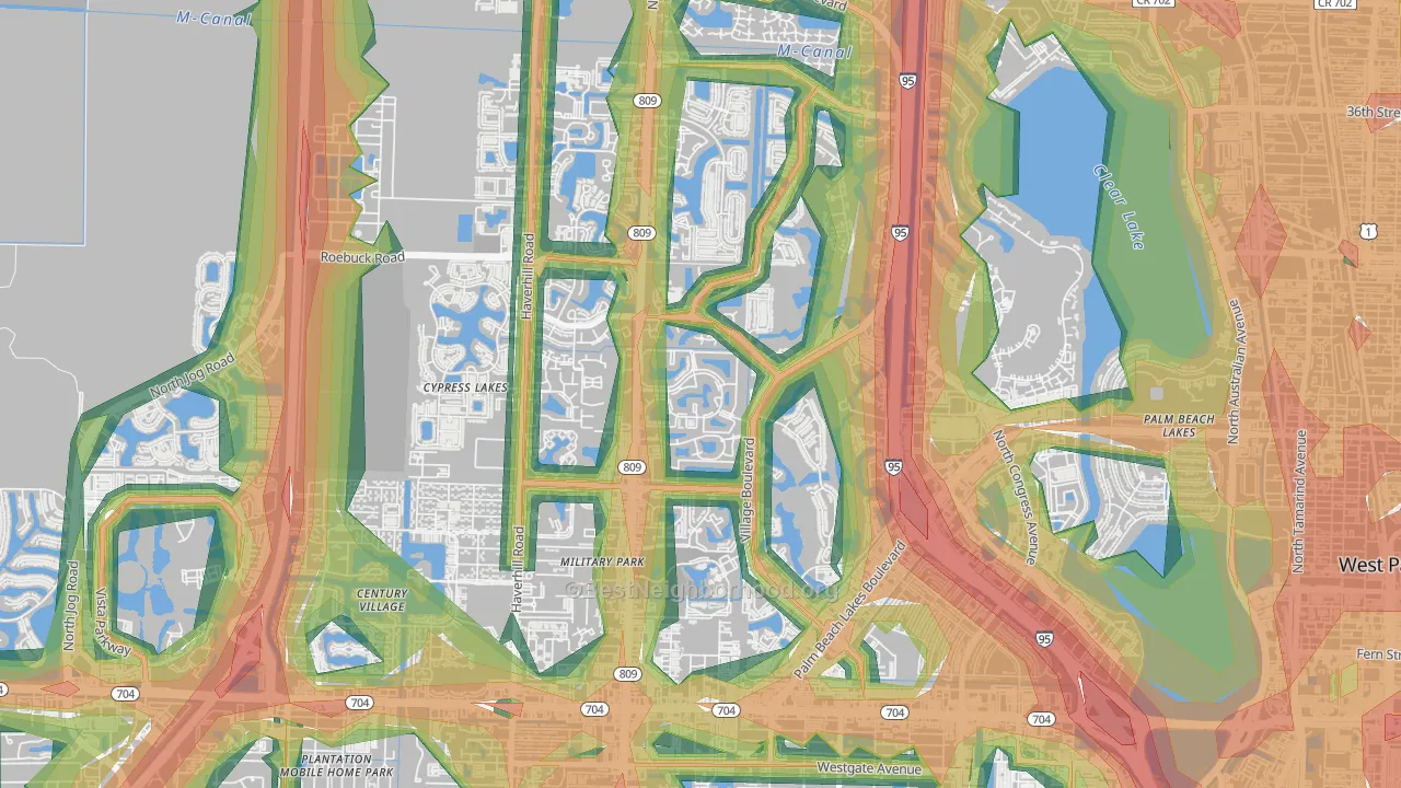 Palm Club Village, West Palm Beach, FL Map of Noise Levels in Palm Club Village