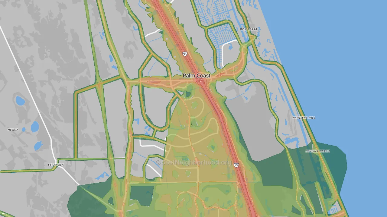 Palm Coast, FL Map of Noise Levels in Palm Coast