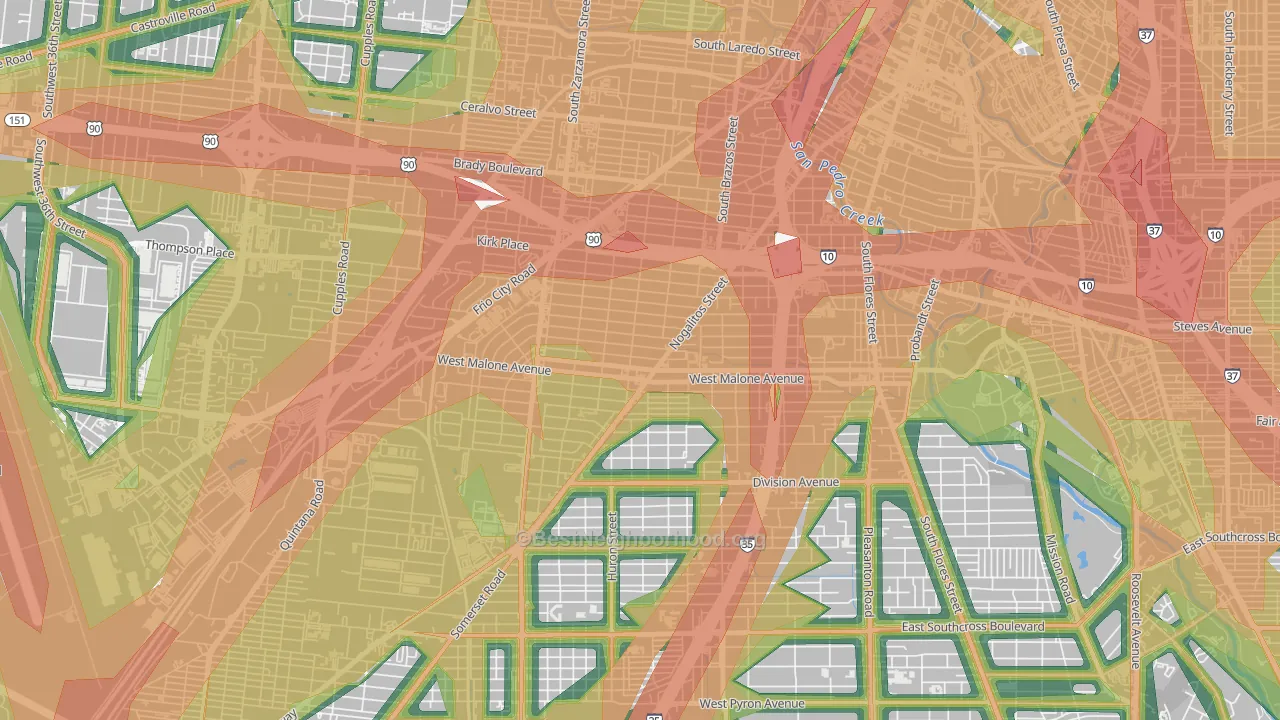 Palm Heights, San Antonio, TX Map of Noise Levels in Palm Heights