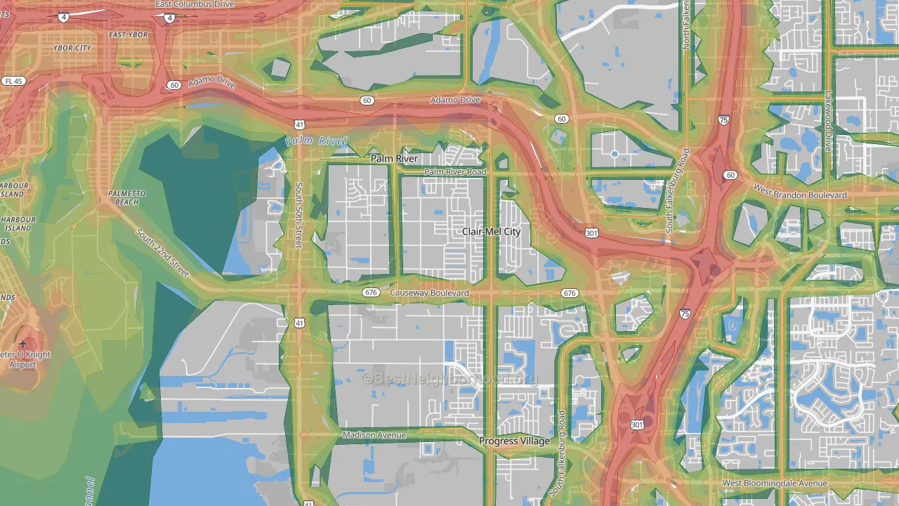 Palm River-Clair Mel, FL Map of Noise Levels in Palm River-Clair Mel