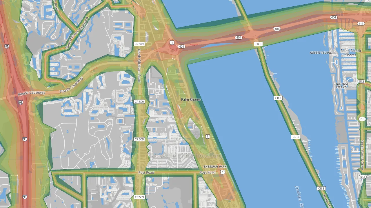 Palm Shores, FL Map of Noise Levels in Palm Shores