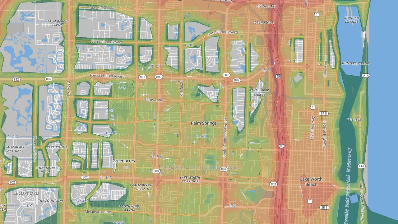 Palm Springs, FL Map of Noise Levels in Palm Springs
