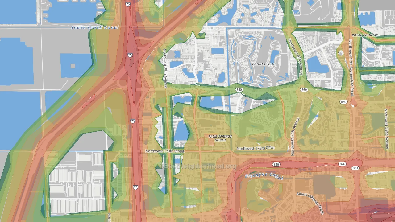 Palm Springs North, Hialeah, FL Map of Noise Levels in Palm Springs North