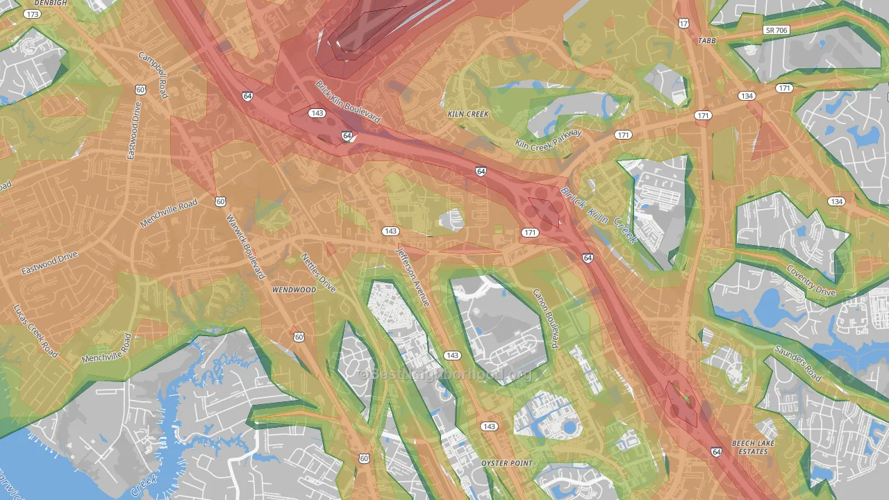 Palmer, Newport News, VA Map of Noise Levels in Palmer