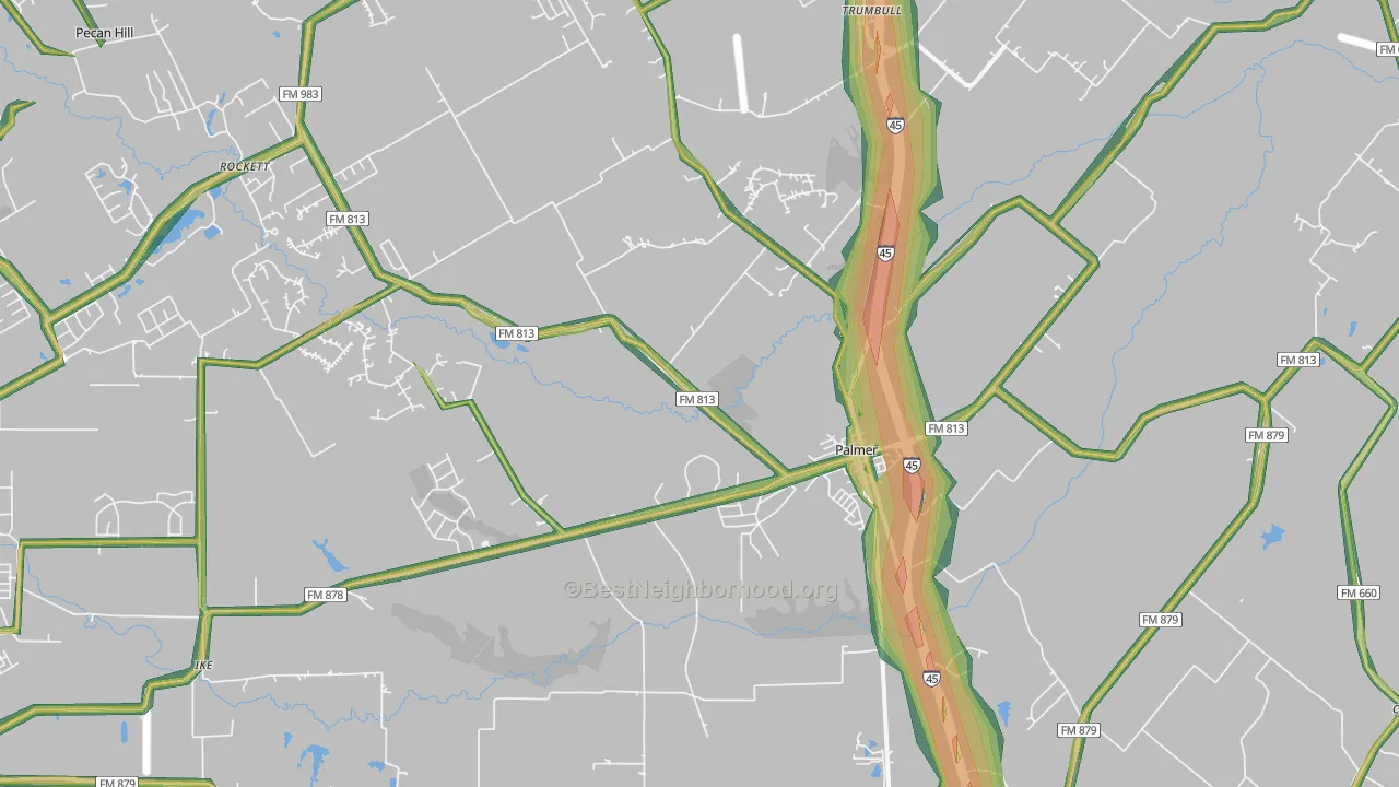 Palmer, TX Map of Noise Levels in Palmer