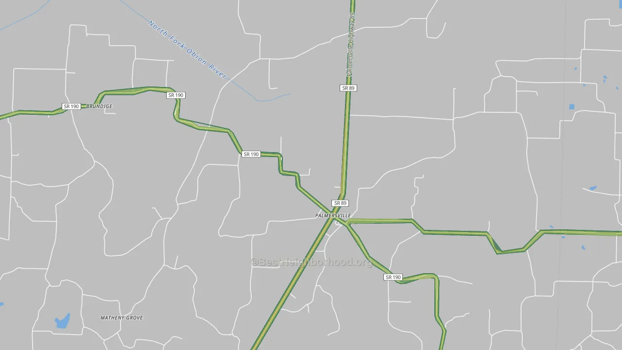 Palmersville, TN Map of Noise Levels in Palmersville