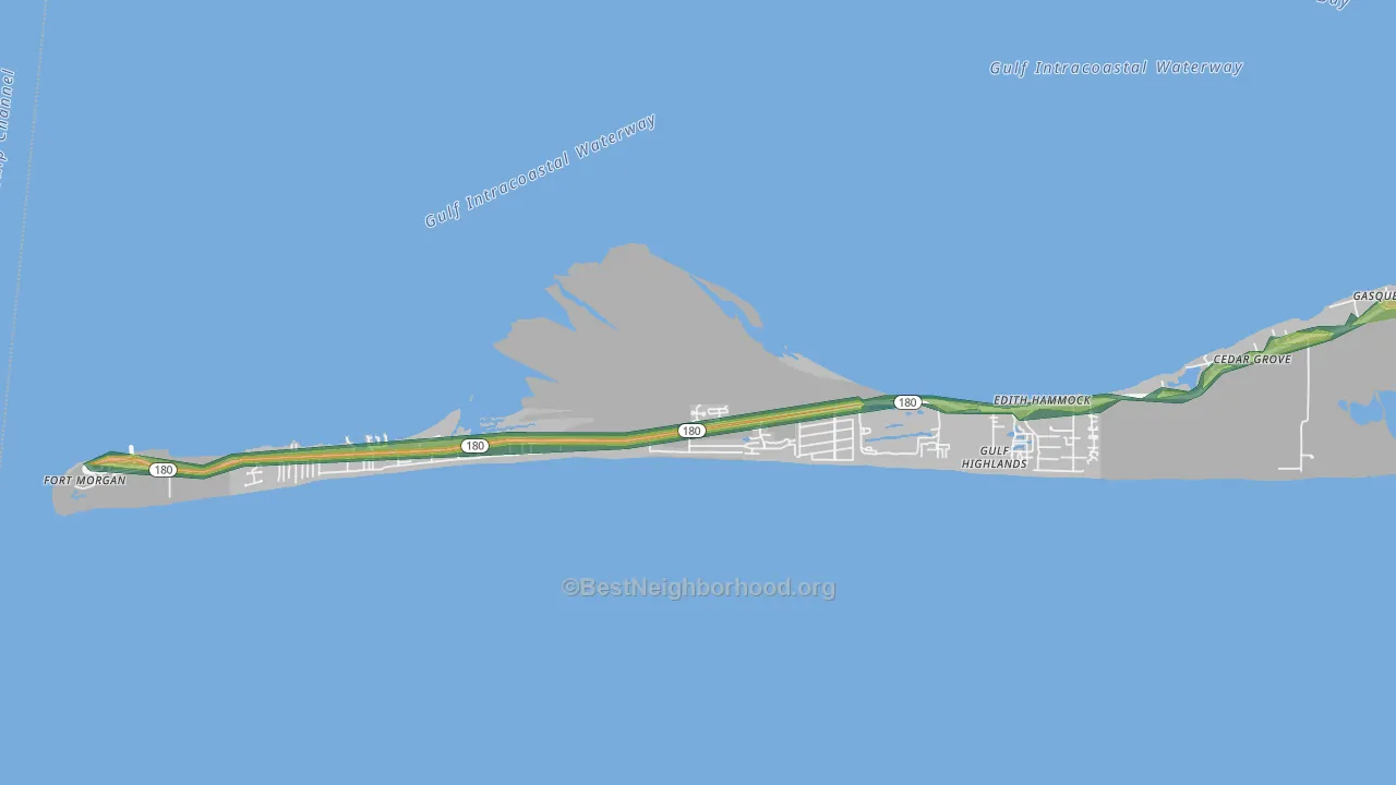 Palmetto Beach, AL Map of Noise Levels in Palmetto Beach