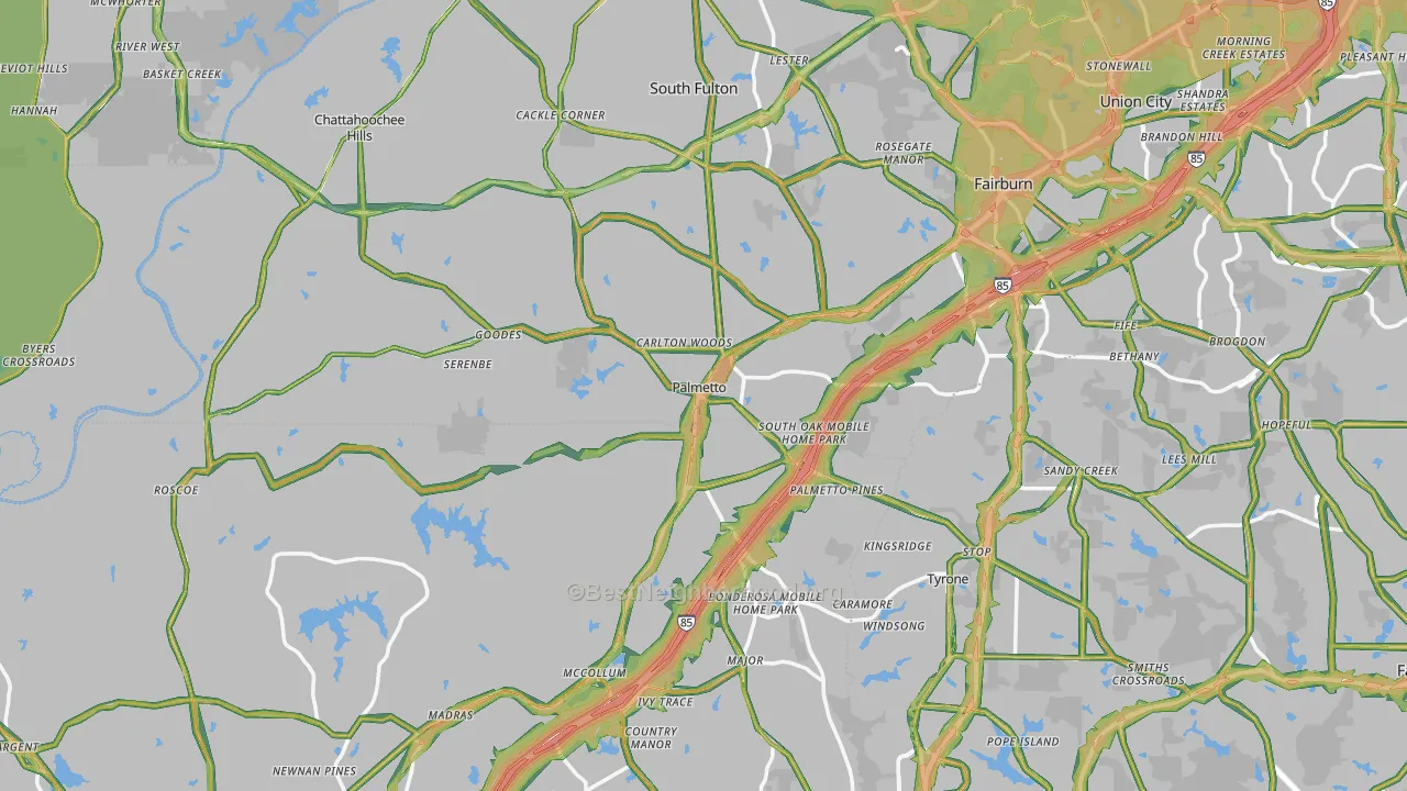 Palmetto, GA Map of Noise Levels in Palmetto