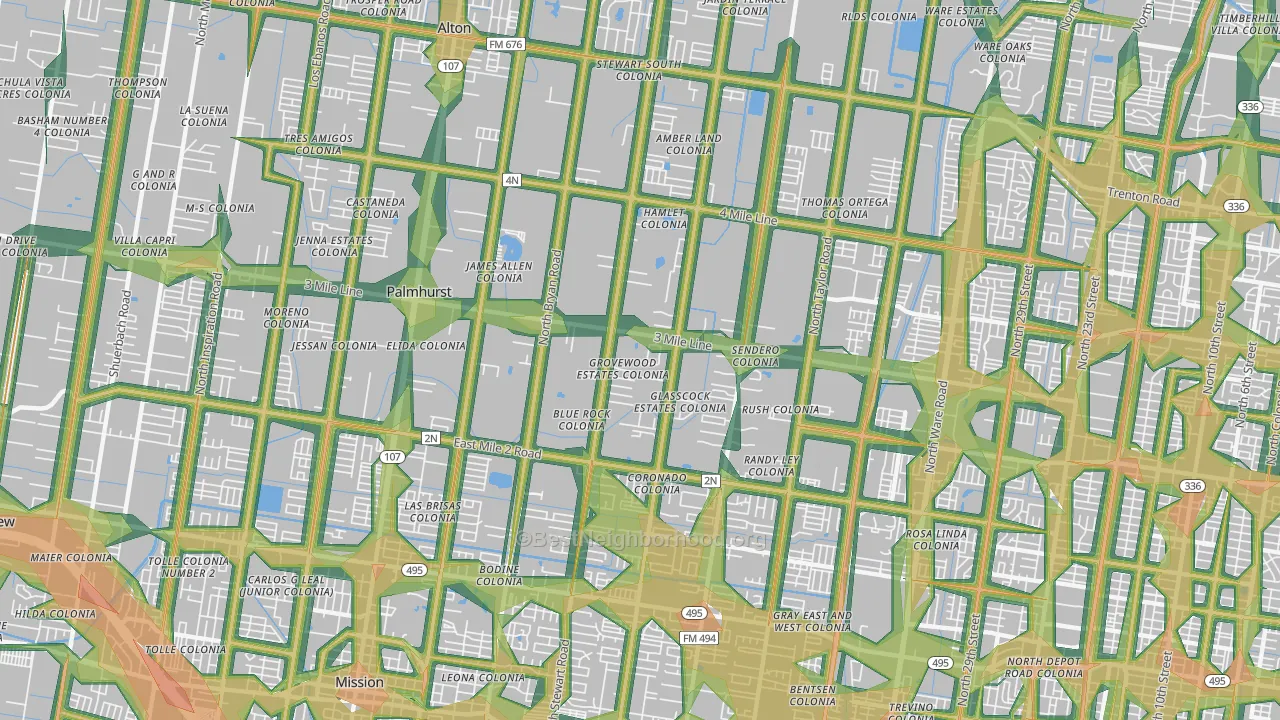 Palmhurst, TX Map of Noise Levels in Palmhurst