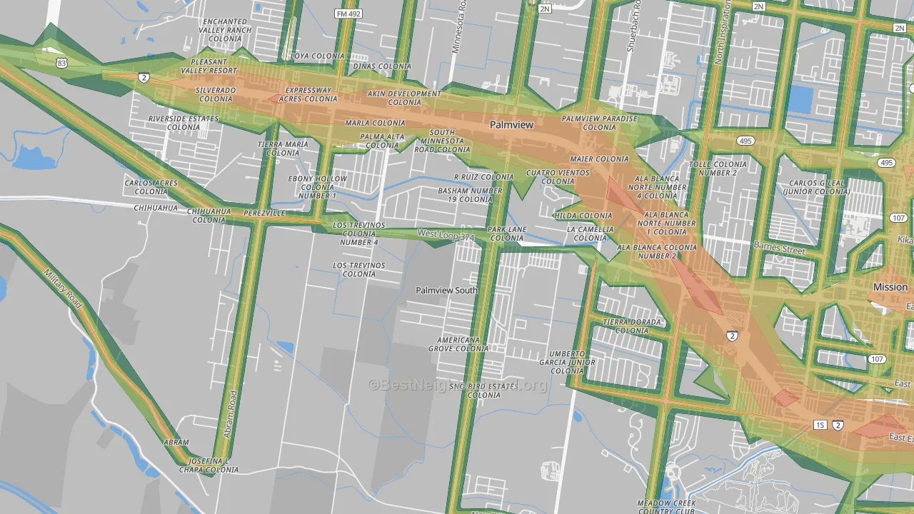 Palmview South, TX Map of Noise Levels in Palmview South