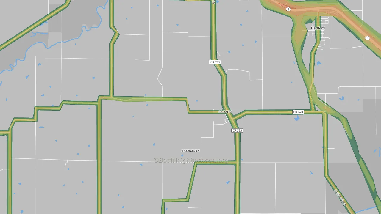 Palmyra, IA Map of Noise Levels in Palmyra