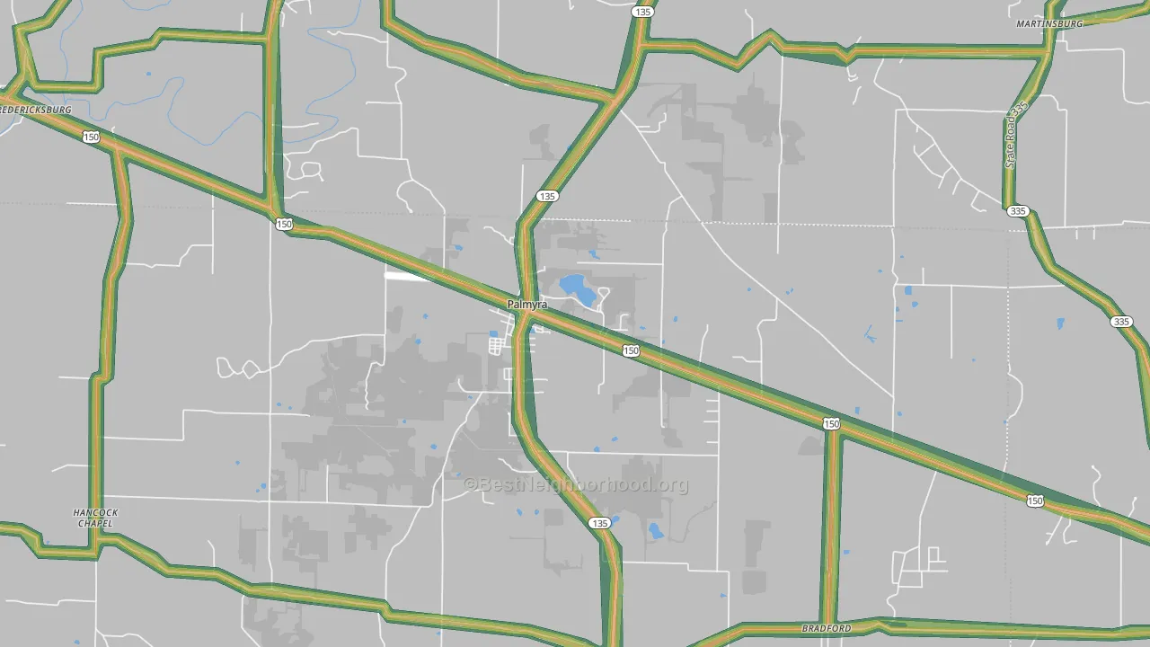 Palmyra, IN Map of Noise Levels in Palmyra