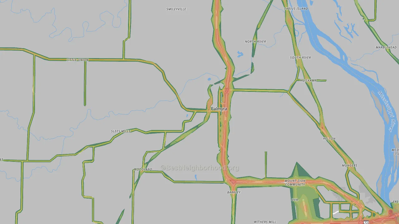 Palmyra, MO Map of Noise Levels in Palmyra