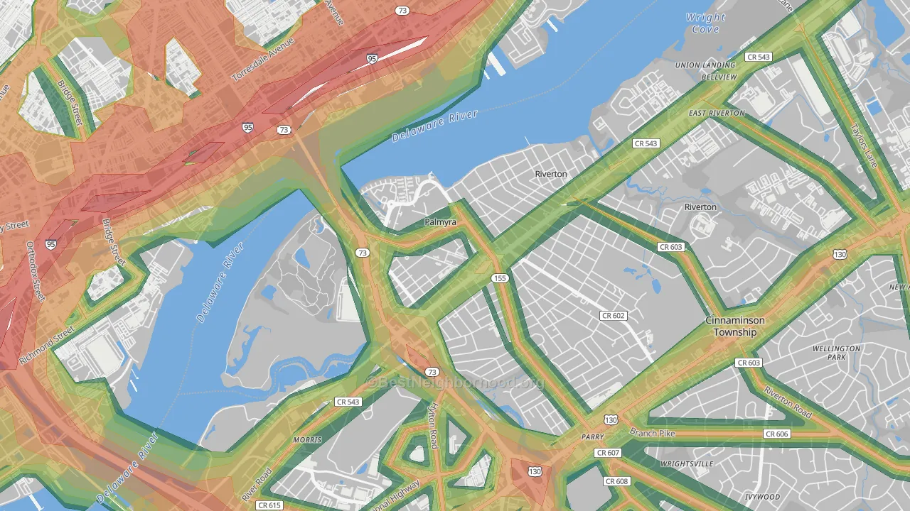 Palmyra, NJ Map of Noise Levels in Palmyra