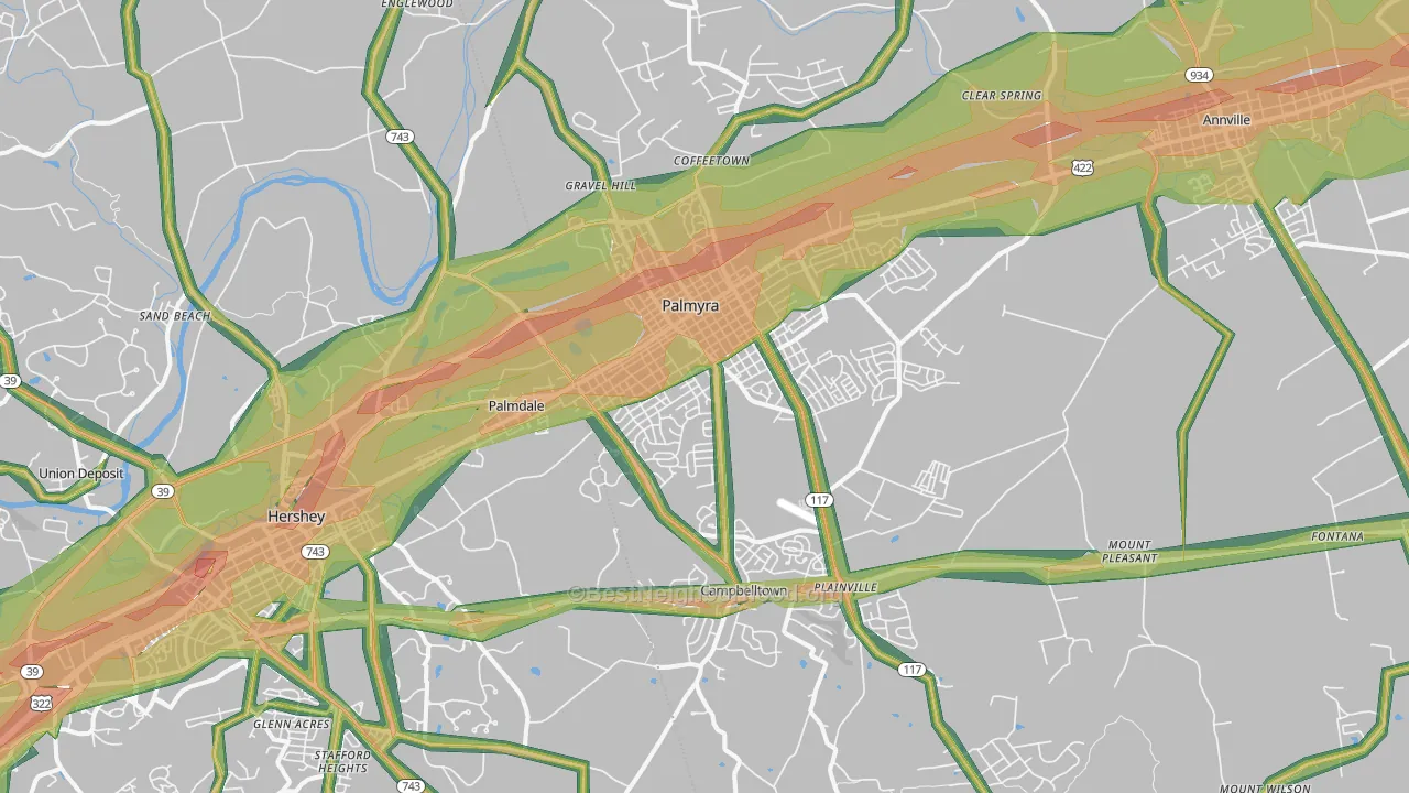 Palmyra, PA Map of Noise Levels in Palmyra