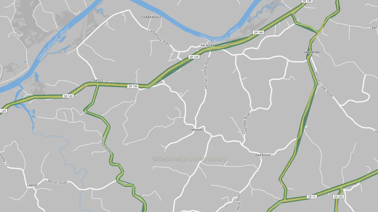 Palmyra, TN Map of Noise Levels in Palmyra