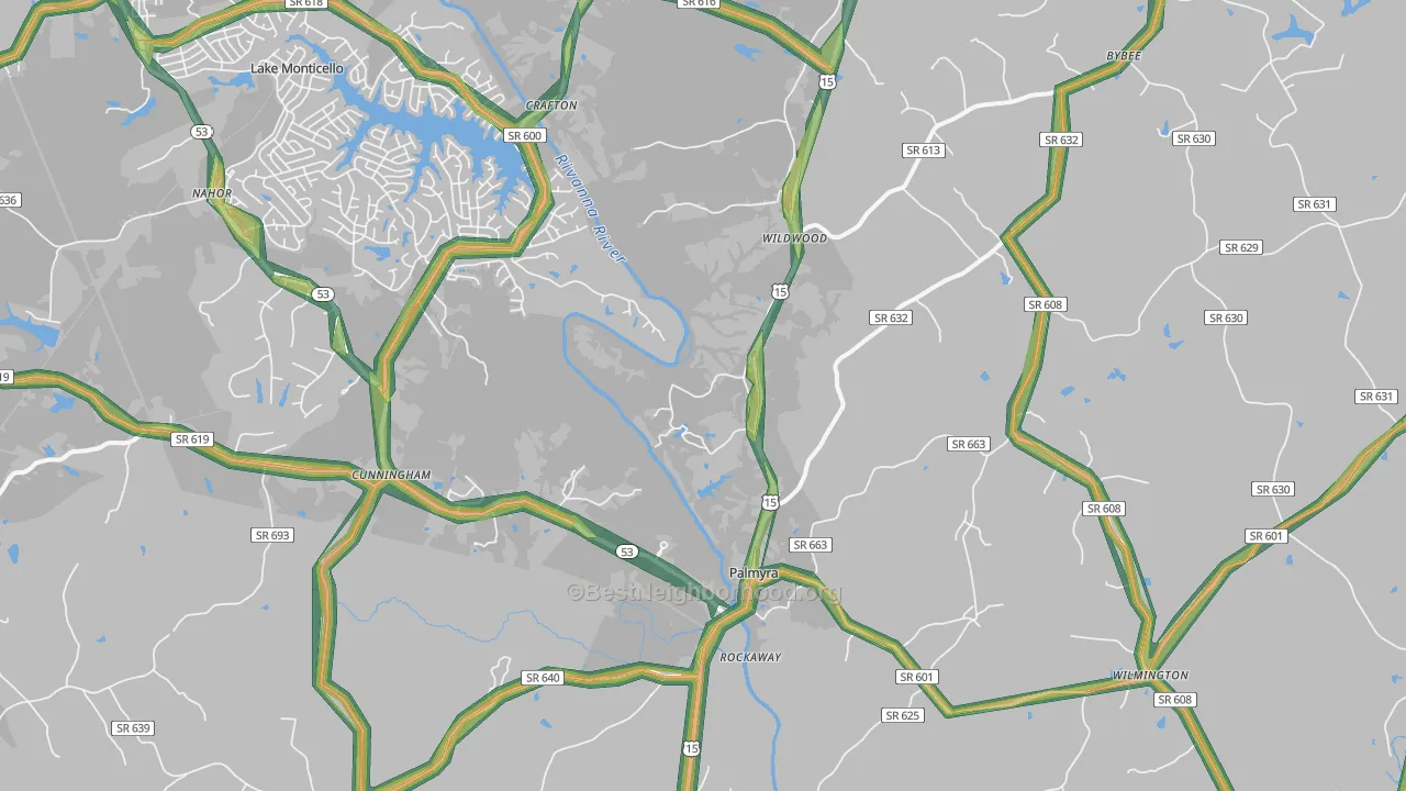 Palmyra, VA Map of Noise Levels in Palmyra