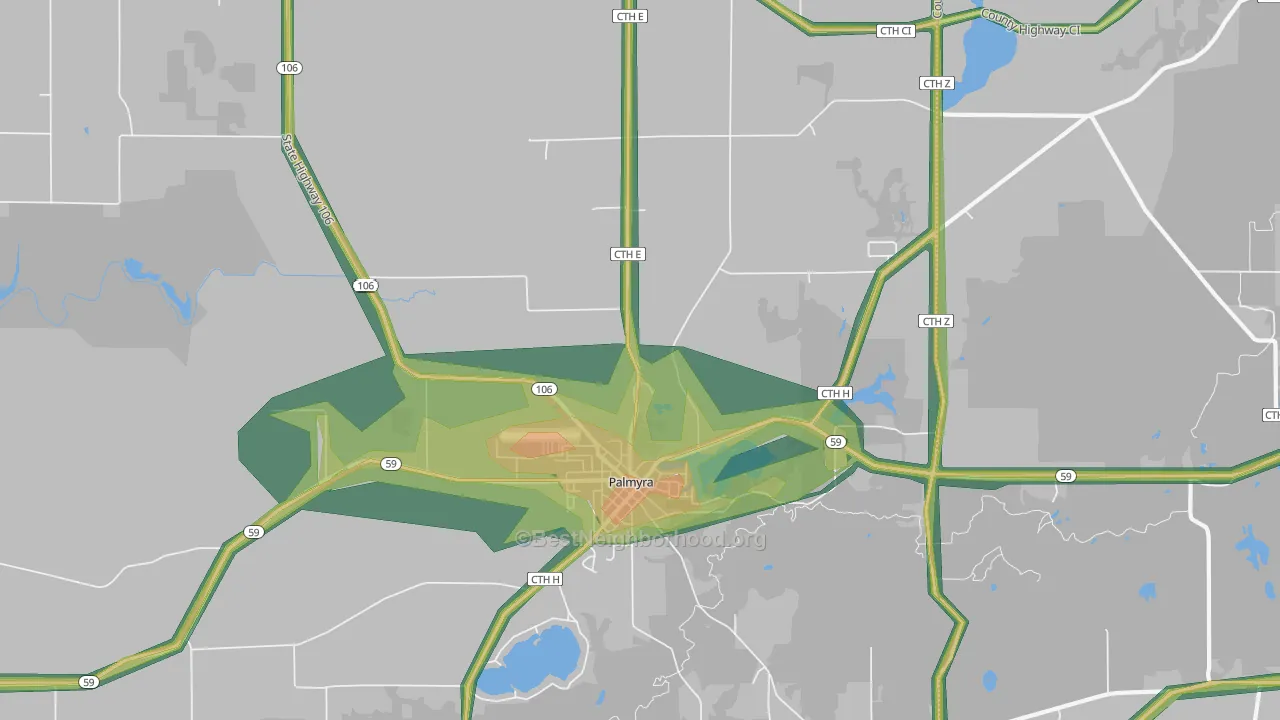 Palmyra, WI Map of Noise Levels in Palmyra