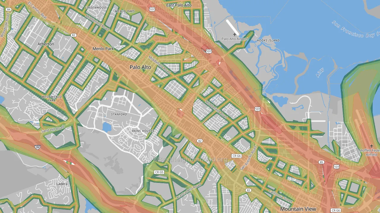 Palo Alto, CA Map of Noise Levels in Palo Alto
