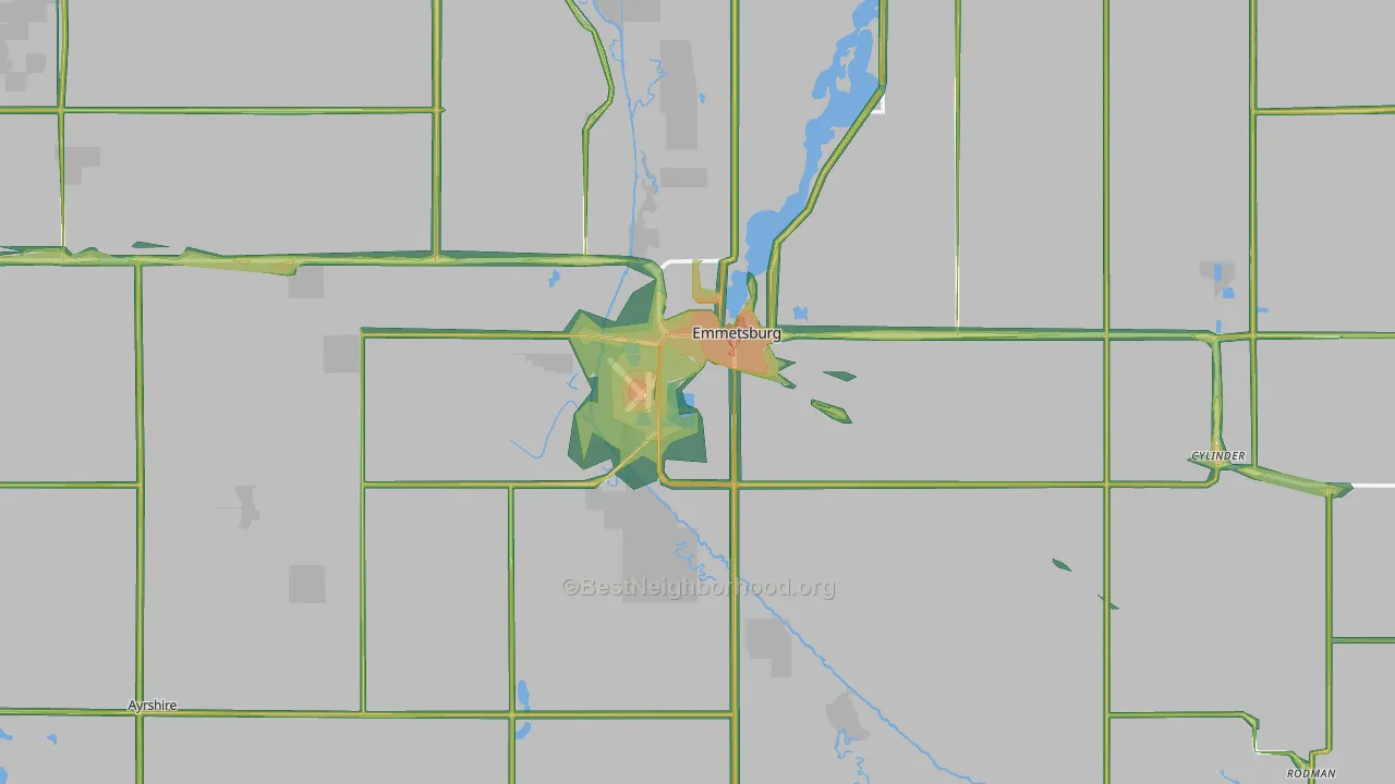 Palo Alto County, IA Map of Noise Levels in Palo Alto County