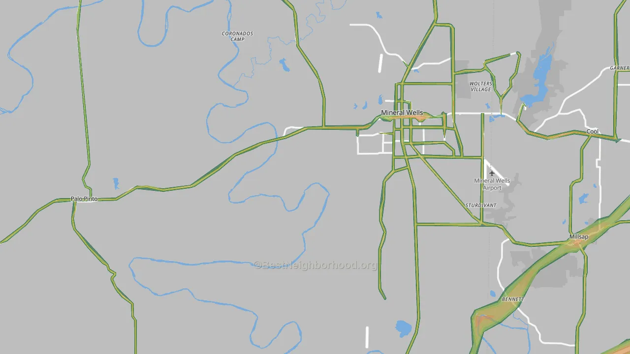 Palo Pinto County, TX Map of Noise Levels in Palo Pinto County