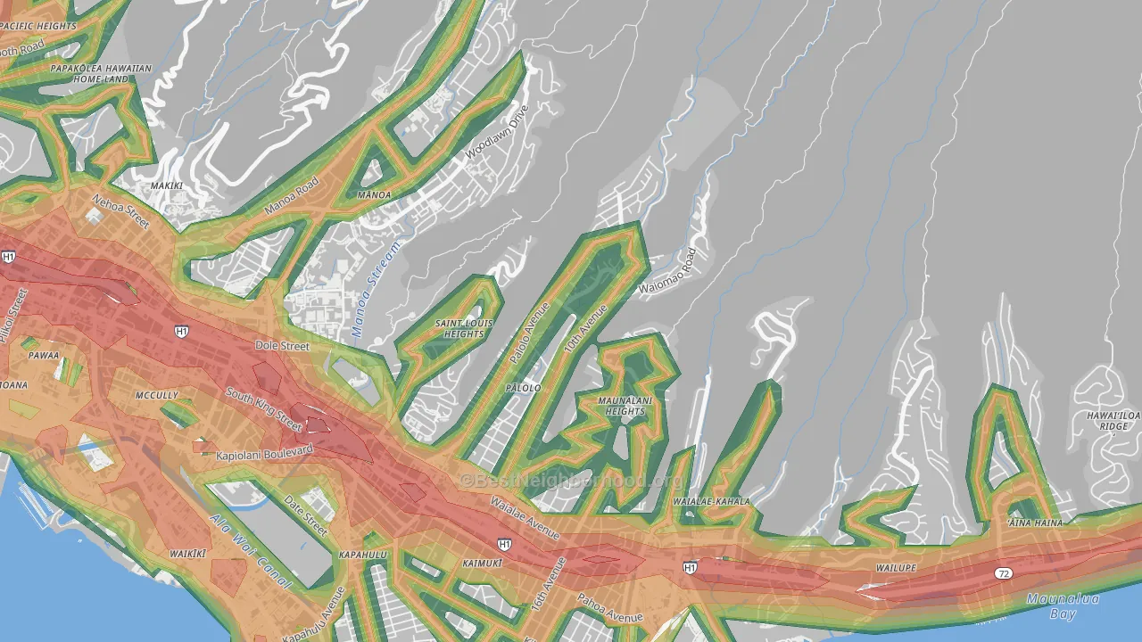 Palolo, Honolulu, HI Map of Noise Levels in Palolo