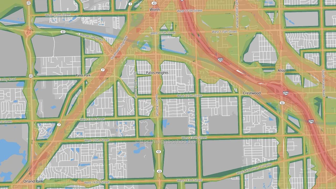 Palos Heights, IL Map of Noise Levels in Palos Heights