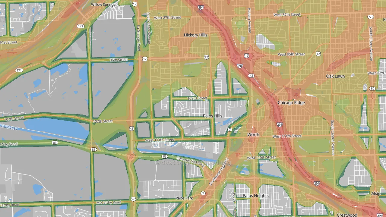 Palos Hills, IL Map of Noise Levels in Palos Hills