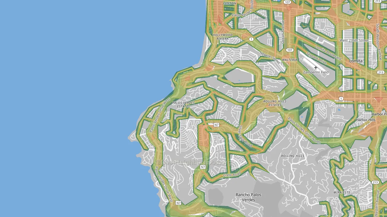 Palos Verdes Estates, CA Map of Noise Levels in Palos Verdes Estates