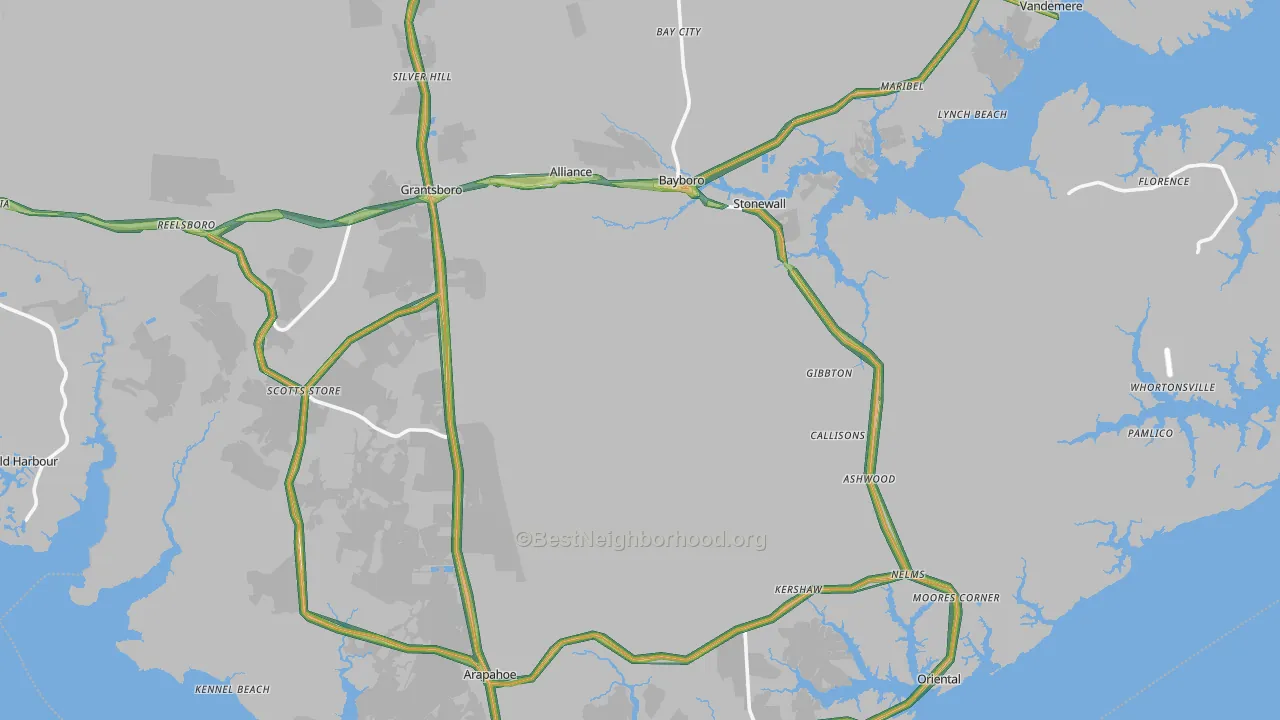 Pamlico County, NC Map of Noise Levels in Pamlico County